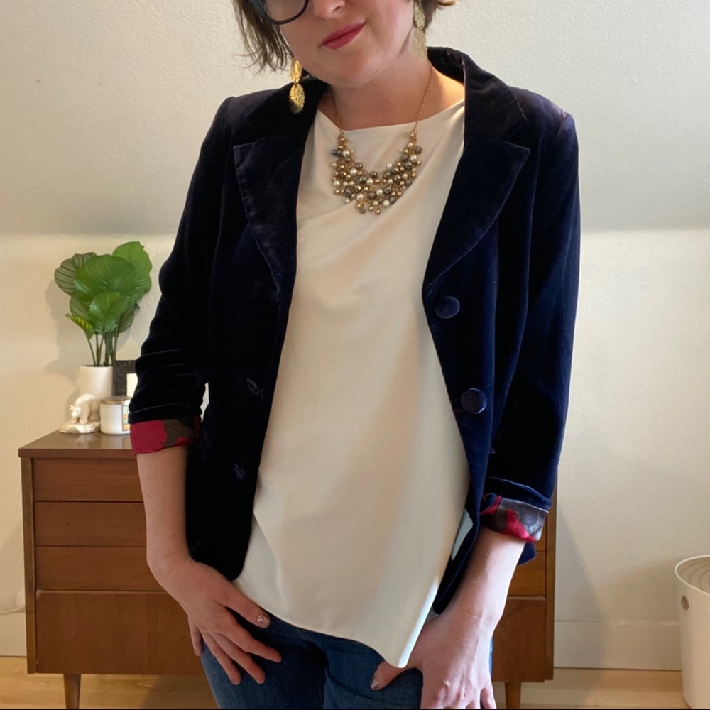 Boden purple velvet 3/4 sleeve blazer US 8